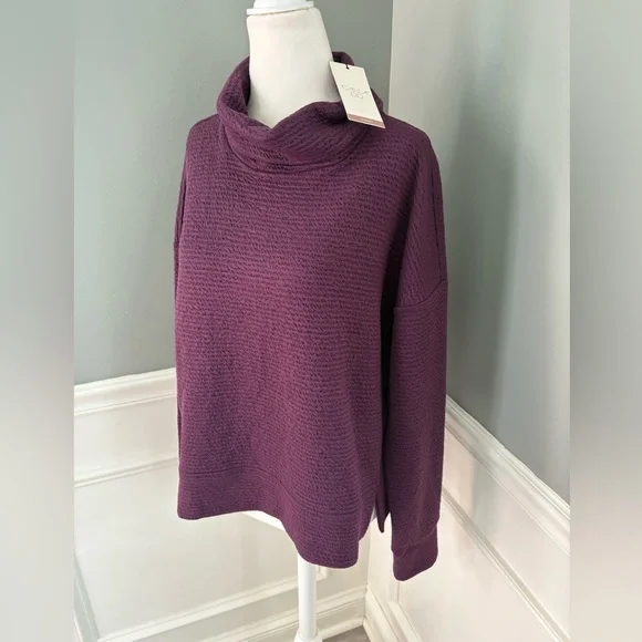 NWT CALIA Lunar Jacquard Funnel Neck sweatshirt in Velvet Plum size large. - Picture 2 of 7